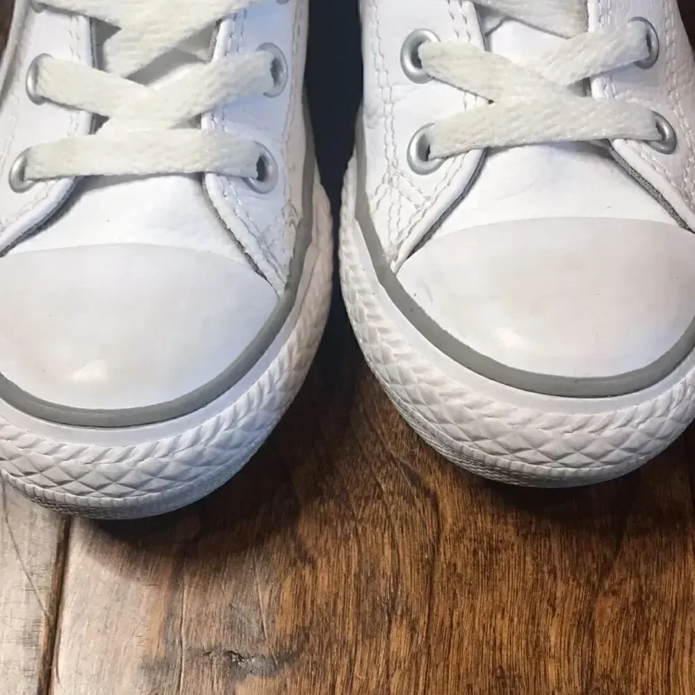 Converse All Star white leather lace-up sneakers, size 12